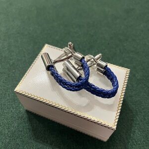 Woven Blue and Silver Cufflinks- Gift box included